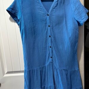 J. Jill Blue V-Neck Button-Front Midi Dress